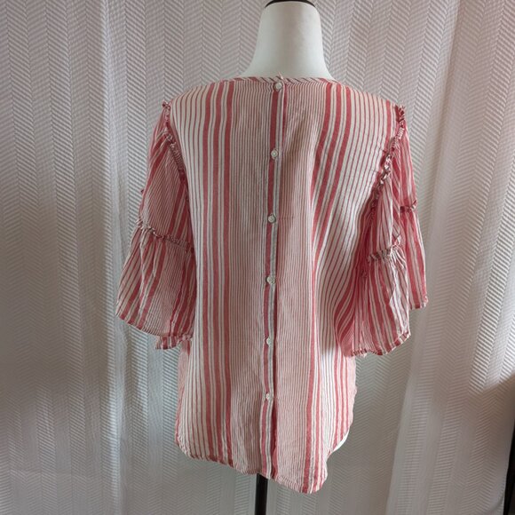 H&M Red White Stripe Ruffle Flutter Sleeve Blouse Boho Size 6 - Picture 8 of 11